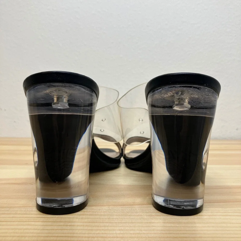 BP Naomi Nordstrom Block Heel Women 10M Black Clear Straps Square Toe Chunky Y2K